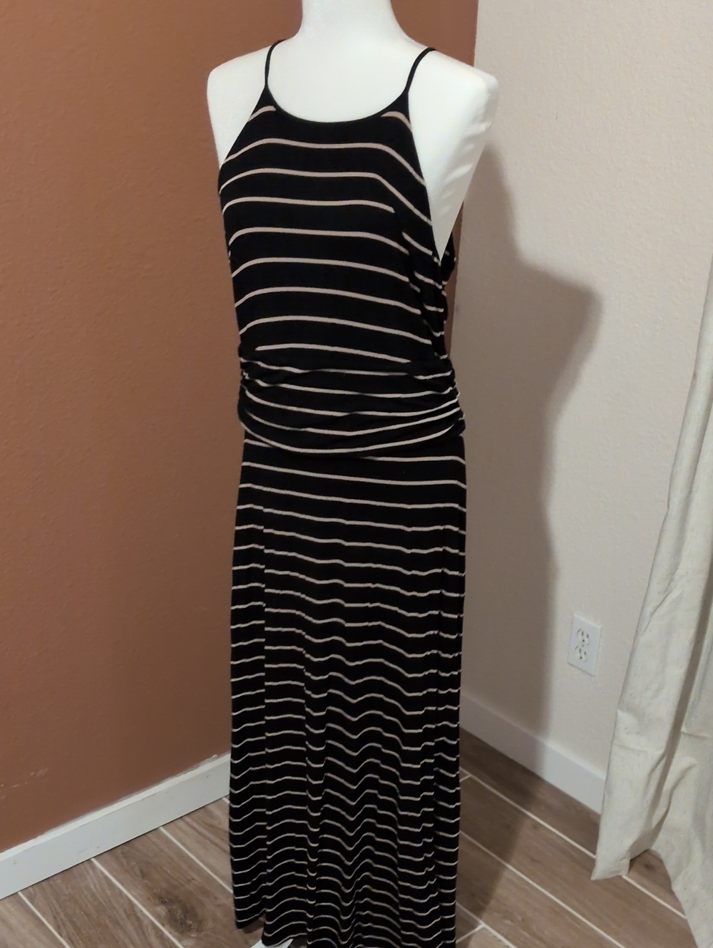 Vince Camuto Black and Cream Striped Maxi Dress - Spaghetti Straps